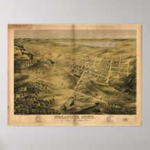 1871 Negaunee, MI Birds Eye View Panoramic Map Poster