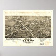 1882 Akron, OH Birds Eye View Panoramic Map Posters
