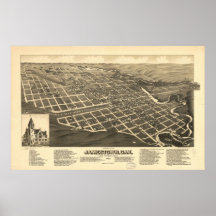 1883 Jamestown, ND Birds Eye View Panoramic Map Print