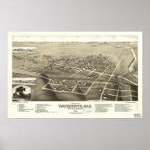 1883 Watertown, SD Birds Eye View Panoramic Map Posters