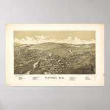 1888 Oxford, NY Birds Eye View Panoramic Map Poster