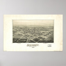 1890 Sunset, TX Birds Eye View Panoramic Map Print