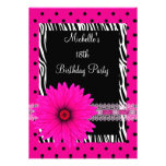 18th Birthday Black White Zebra Pink Spot Flower Personalized Announcement