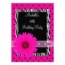 18th Birthday Black White Zebra Pink Spot Flower Personalized Announcement
