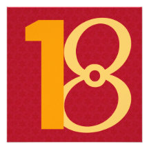 18th Birthday Huge Numbers Red and Gold W944 Invitations