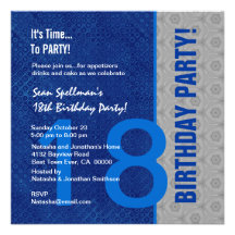 18th Birthday Modern Blue and Silver S306 Personalized Invitations
