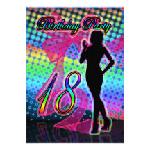 18th Birthday Party Invitation, Neon With Female S