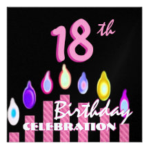 18th Birthday Party Pink Striped Candles Metallic Invite