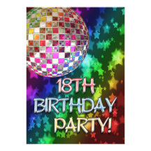 18th invitation with disco ball and rainbow stars