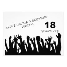 18th party invitation with cheering crowds
