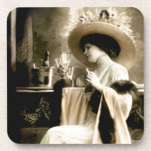 1900 Parisian Woman Drinking Champagne Coasters