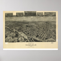 1909 Garfield, NJ Birds Eye View Panoramic Map Print