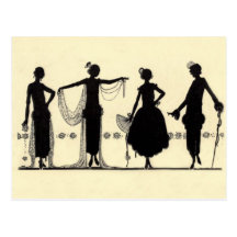 1920's Flapper Fashion Silhouette Postcard