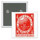 1921 4m Polish Postage Stamp Pinback Button