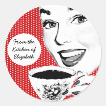 1950s Woman with a Teacup Kitchen Label Sticker