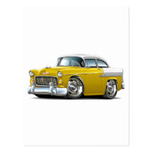 1955 Chevy Belair Yellow-White Car Postcard