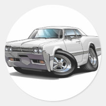 1966 Olds Cutlass White Car Round Stickers