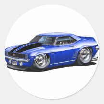 1969 Camaro Blue-Black Car Round Stickers