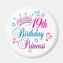 19th Birthday Princess Fridge Magnets
