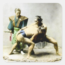 19th C. Japanese Wrestlers Square Stickers