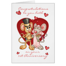 1st anniversary congratulations -cute mice anniver cards