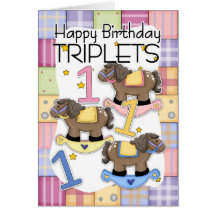 1st Birthday Card For Triplets With Rocking Horses