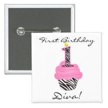 1st Birthday Diva Cupcake Button