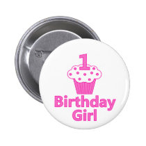 1st Birthday Girl Cupcake Design buttons