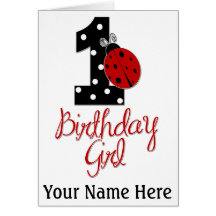 1st Birthday Girl - Lady Bug - 1 - Ladybug Greeting Cards