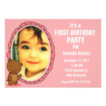 1st Birthday Invitation - Teddy Bear Pink
