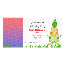 1st birthday party invitations ( dragon costume ) custom photo card