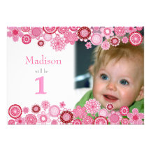 1st Birthday Pink Party Invitation Photo Card