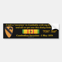 1st Cavalry Division Cambodian Vacation Bumper Stickers