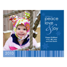 2010 Peace, Love and Joy Holiday Photo Card - Blue Custom Announcement