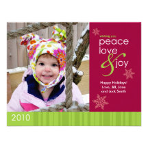 2010 Peace, Love and Joy Holiday Photo Card - Red Personalized Invitations