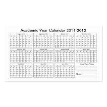 2011 - 2012 Academic Calendar (Classes) 100ct Business Card Template