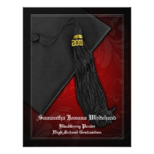 2011 Black and Red Tassel Charm Graduation Announcement