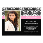 2011 Black Damask Photo Graduation Invitation pink