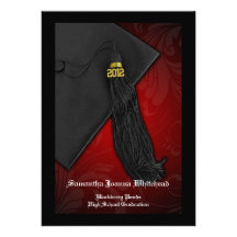 2012 Black and Red Tassel Charm 5x7 Graduation Announcements