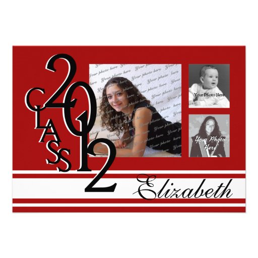 2012 Graduation Red Tri Photo Personalized Invitation