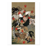 20. 群鶏図, 若冲 Flock of Roosters, Jakuchu Post Card