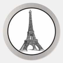 20 - 1.5" Envelope Seal Black Eiffel Tower Round Sticker