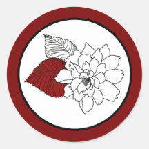 20 - 1.5" Envelope Seal Black Flowers Red Leaves Stickers