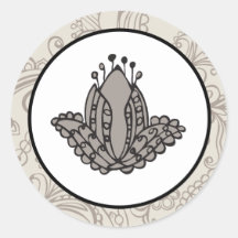 20 - 1.5" Envelope Seal Grey Flourish Swirls Round Sticker