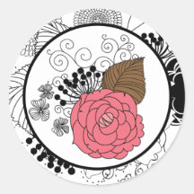 20 - 1.5" Envelope Seal Pink Flower Brown Leaves Sticker