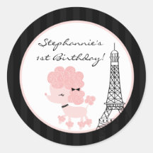 20 - 1.5"  Favour Stickers Pink Poodle in Paris