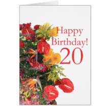 20 birthday red yellow bouquet greeting cards