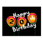 20th Birthday Colourful Balloons Post Cards