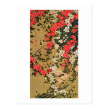21. 薔薇小禽図, 若冲 Roses & Small Bird, Jakuchū Post Cards