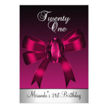 21st 21 Birthday Deep Pink Silver Gem Jewel Bow Personalized Invitation